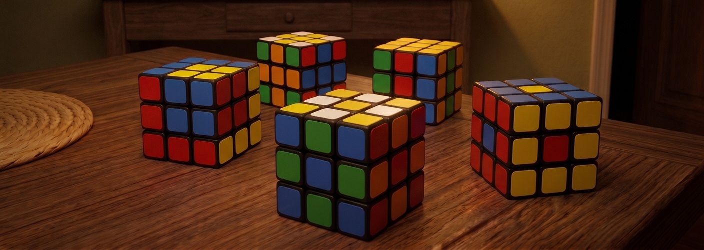 Un cub de Rubik resolt formant un patró de tauler d'escacs