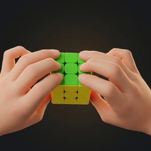 Hands turning a face of the Rubik's Cube