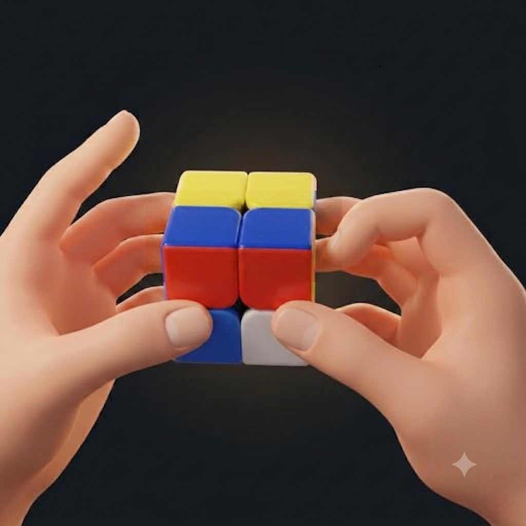 Hands with a 2×2 cube ready to turn