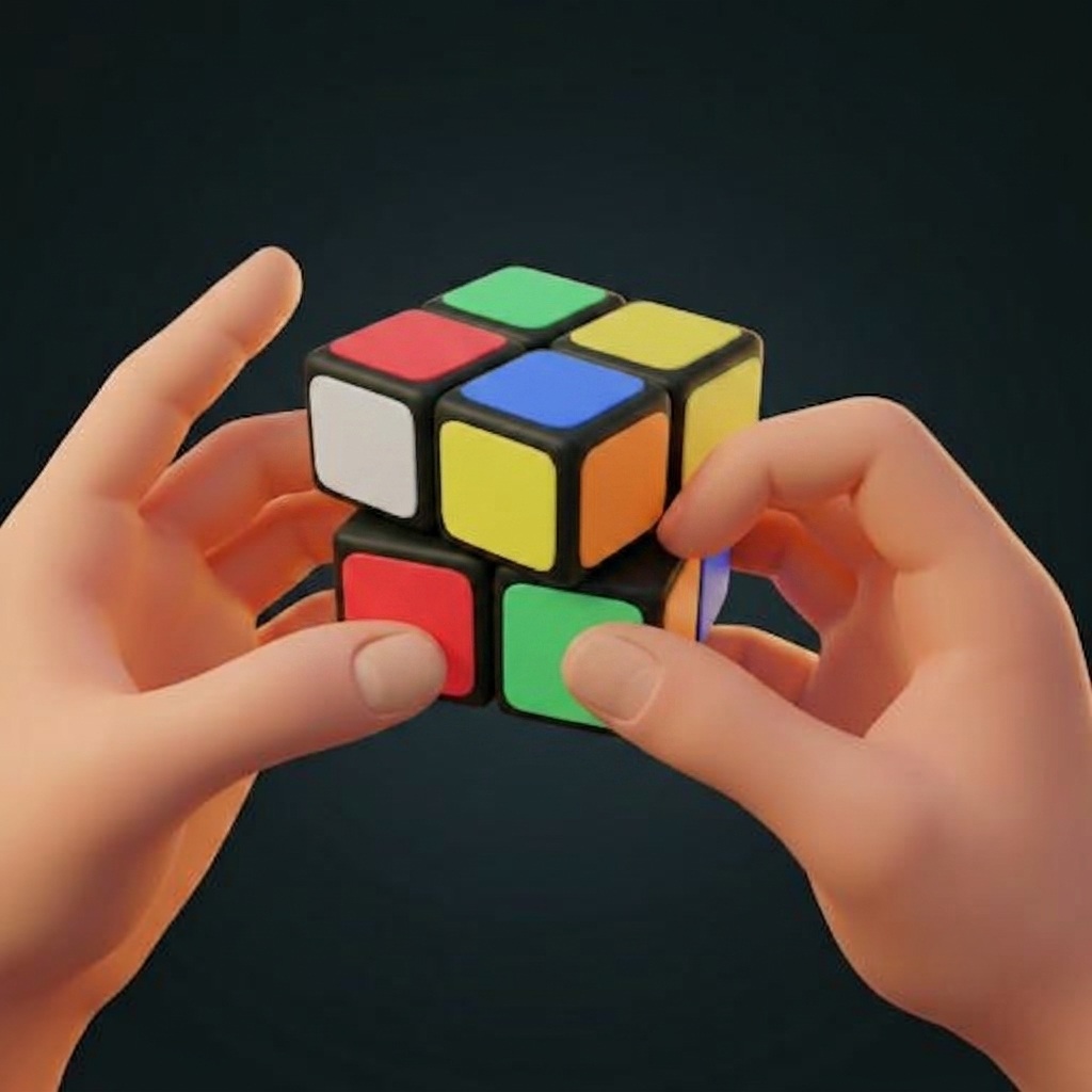 Hands turning a 2×2 cube