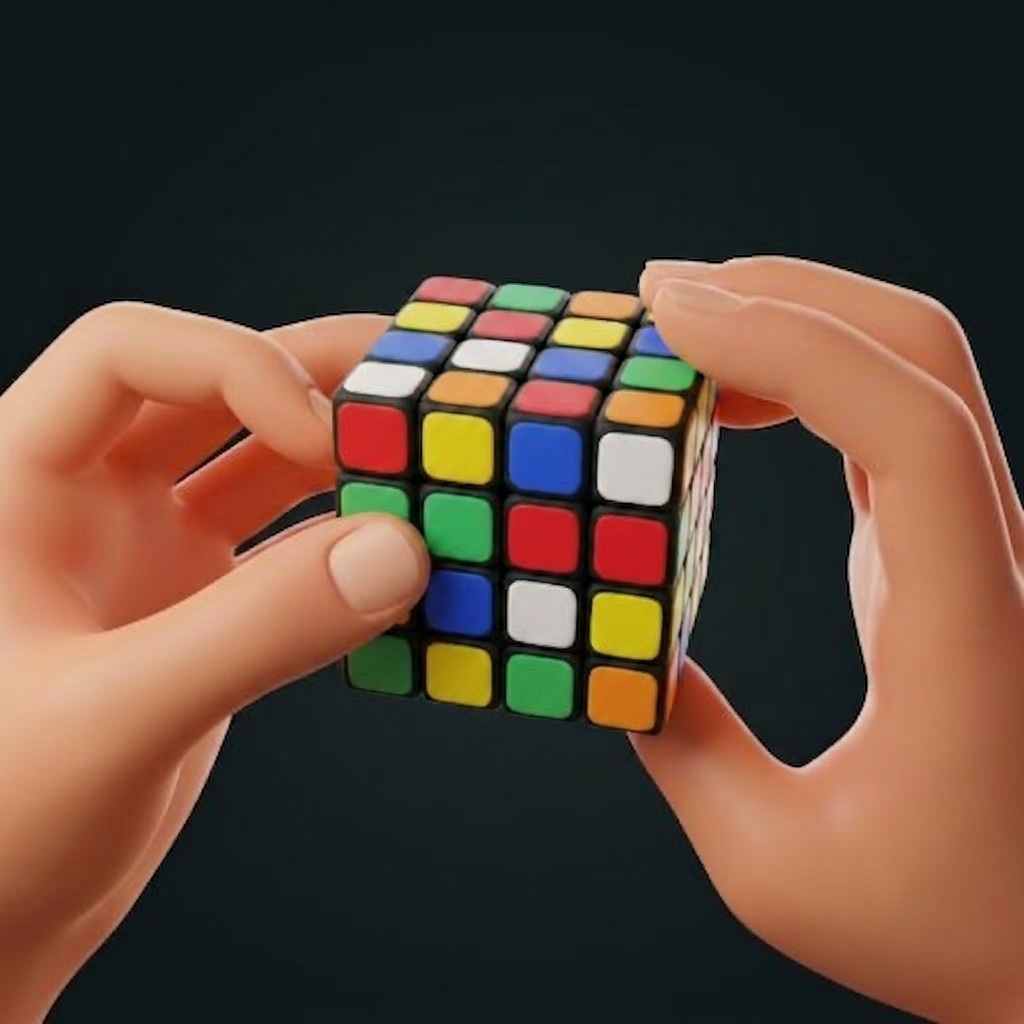 Hands holding a 4×4 cube
