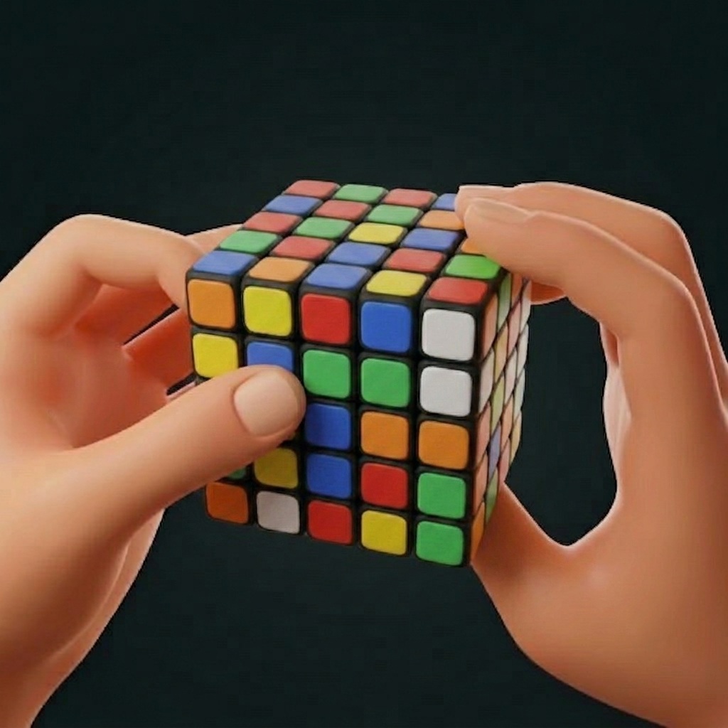 Hands holding a 5×5 cube