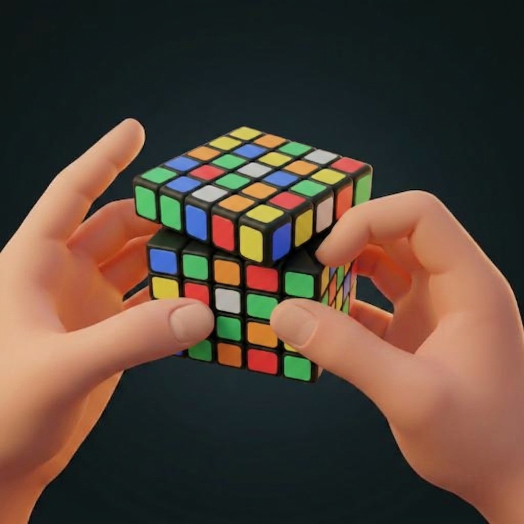 Hands turning a 5×5 cube